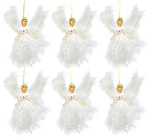 yeeplant 6 Stück Weihnachtsengel Weiß Feder Baum Ornamente Plüsch Zwiebel Tuch Engel für Urlaub und Hochzeit Dekoration