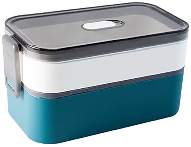 Fiambrera Escolar, Lonchera, con Separadores, Fiambrera De Doble Capa, para La Escuela, El Trabajo, Picnic, Juego De Utensilios Incorporado (Blanca, 1600 Ml)(Blue)