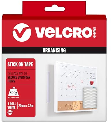 VELCRO Brand | Nastro Adesivo | Taglia su Misura con Chiusura Hook & Loop Resistente e Adesivo Biadesivo Perfetto per Decorare la Stanza e l'Uso in Casa, Ufficio, Garage | Bianco | 20 mm x 7,5 m