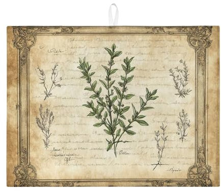 Tappetino scolapiatti a base di erbe per bancone della cucina, tappetino scolapiatti assorbente vintage botanico in microfibra rustico per decorazione bancone della cucina, 45,7 x 61 cm