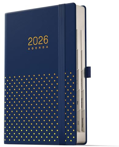TDOLISSTE - Kalender 2026 Möteskalender, A5 Agenda bokkalender 365-sidor-dagplanering och 24-sidig månadsplan, tysk (blå)
