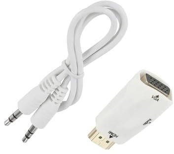 Câble convertisseur HDMI vers VGA mâle vers femelle, adaptateur jack 3,5 mm, audio for téléviseur, PC, ordinateur portable, tablette, connecteur, câble de conversion d'affichage(White with data line)