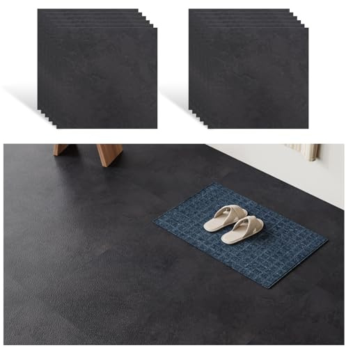 VEELIKE Suelo Vinilo Autoadhesivo Hormigón Negro 12 Piezas Baldosas Adhesivas Suelo Cemento Negra Suelos de Vinilo Adhesivos para Suelos Garaje Azulejos Adhesivos Cocina Baño Impermeable 30cm × 30cm