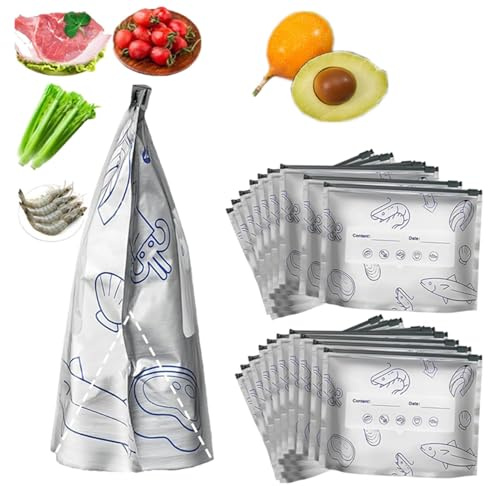 20pcs Sacchetti riutilizzabili sigillabili in foglio di alluminio,richiudibili con cerniera sottovuoto per alimenti,sacchetti sigillabili in lamina con etichetta e chiusura a zip (S)