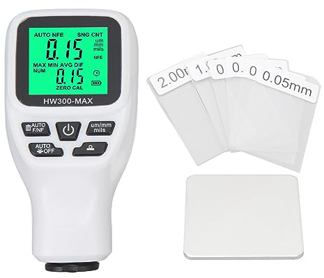 Spessimetro vernice auto digitale, 0-2000µm, ABS Bianco - Precisione ± (3% + 1µm), Misurazione Veloce e Registrazione Automatica, per Carrozzerie (Bianca)