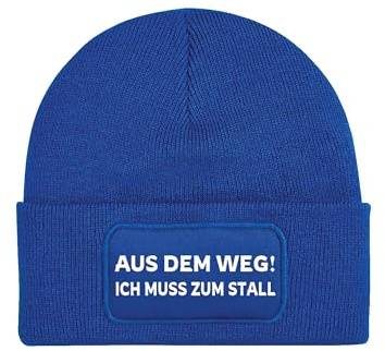 NIMAMA Pferd Beanie Mütze AUS DEM Weg ICH MUSS ZUM STALL Lustiger Spruch Damen Wintermütze Statement Strickmütze für Frauen Wollmütze als Geschenk - Royalblau