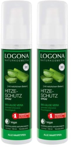 LOGONA Naturkosmetik Hitzeschutzspray Bio-Aloe, Zum Stylen aller Haartypen, Effektive Schutz-Formel, Natürlicher Hitzschutz-Komplex für gesunde & gepflegte Haare, Vegan, 150ml (Packung mit 2)