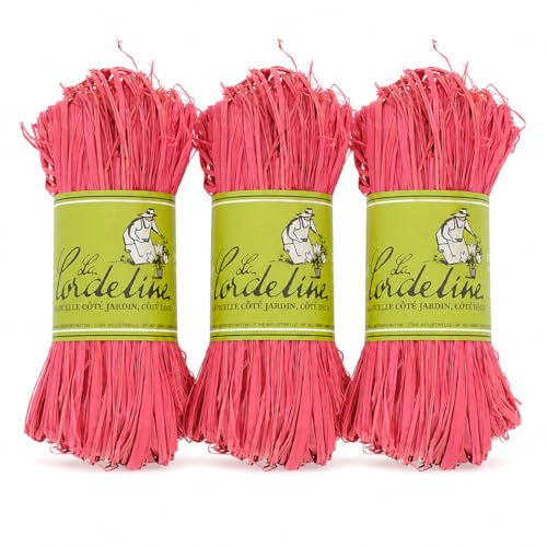 La Cordeline – Rafia Natural Rosa – Lote de 3 x 50 g – Cuerda para jardinería, fijación a Plantas, Bricolaje, Embalaje de Regalo, decoración