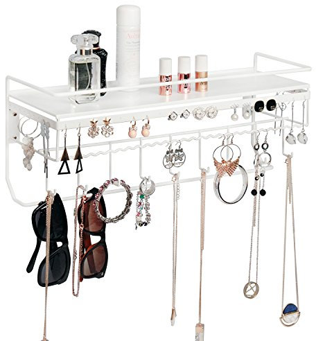 JackCubeDesign Wall Mounted classic White Iron Designer made Cosmetics Storage Shelf w/Necklace Jewellery Organiser Shelf Earrings Holder – :MK238B