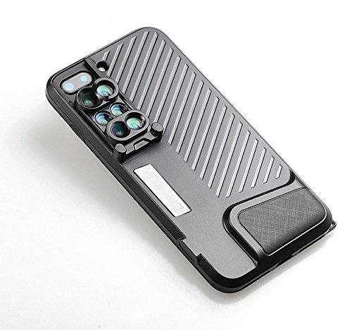 Gypsophilaa Coque 6-in-1 Dual Optics Lens, System for iPhone 8 Plus / 7 Plus Case: Fisheye, Telephoto, Wide-Angle, Macro and Super Macro (Black)