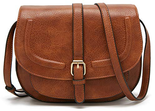 Damen PU Leder Schultertasche Kleine Umhängetasche Retro Braun