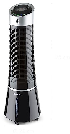 Klarstein Skyscraper Ice - 4-in-1 Luftkylare/Fläkt/Luftfuktare, Luftflöde: 210 m³ / h, Effekt: 30 Watt, Vattentank: 6 Liter, 2 kylpaket, Oscillationsfunktion, Mobil, Fjärrkontroll, Svart