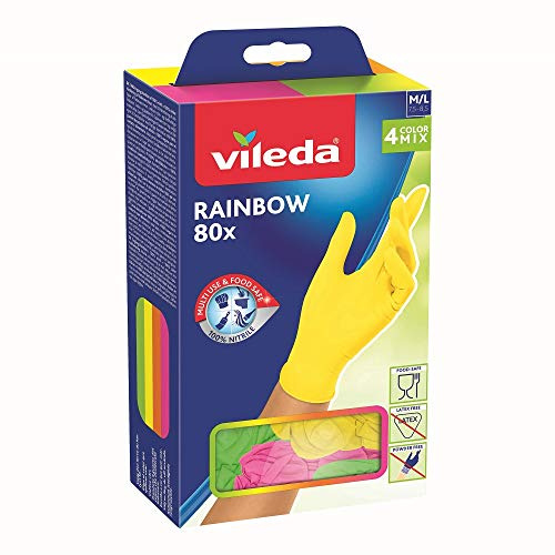 Vileda Rainbow Nitril 80 Einmalhandschuhe, 100% Nitril, 4 Bunte Farben, Größe: M/L, 80 Stück