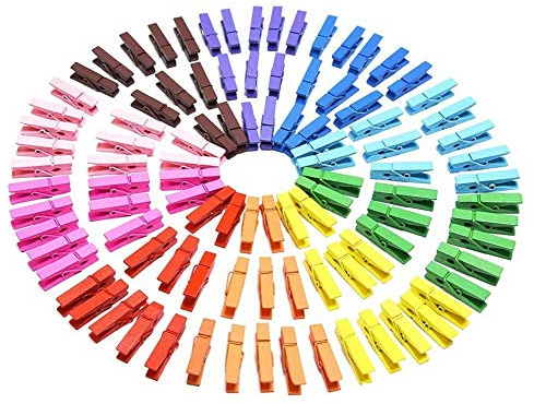 100 Stück Mini Holzklammern Bunt Wäscheklammern Holz Klein 3,5cm Miniklammern 10 Farben Dekoklammern Zierklammern für Fotos Fotowand Clothespins DIY Handwerks