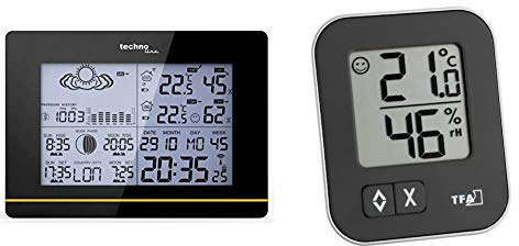 Technoline WS 6750 moderne Wetterstation mit Vorhersage von Wettersituation und Anzeige von Mondphasen in Form von Icons, schwarz, 17,1 x 5 x 12,3 cm & TFA Dostmann Moxx digitales Thermo-Hygrometer