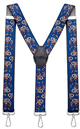 MASADA men's Braces, suspender with strong carabiner closure - smoothly adjustable 3.5 cm wide fits for up to 195 cm body height - Paisley blue