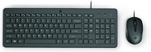 HP 150 Teclado y Ratón con Cable - (1600 PPP, Indicadores LED, Puerto USB-A, 12 Teclas de Atajos, Windows 10, Windows 11), Color Negro, Disposición del teclado en inglés