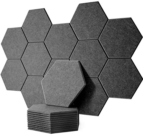Rdutuok 12 Stück Akustik Panel,30x26x1cm Hexagon Akustik Absorber Schallschutzplatten Akustikpaneele Wand für Tonstudio, Büro,Studio und Wanddekoration（Dunkelgrau）