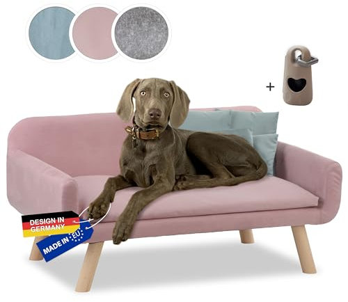 Rohrschneider Hundesofa Chicago | abwaschbares Hundebett für kleine bis mittelgroße Hunde | Vollholzbeine | Stoff: 40.000 Scheuertouren | Made in EU | rosa | B 103 x T 57 x H 50 cm | inkl. Gassibeutel