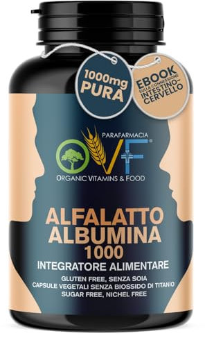 OVF Alfa-Lattoalbumina, 120 Capsule Vegetali con 1000mg di Albumina Pura, Aiuta a Rinforzare e Proteggere l'Intestino. Senza Biossido di Silicio e Made in Italy