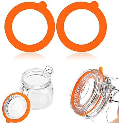 2 juntas de repuesto de silicona para tarros, juntas de repuesto de silicona, junta de silicona a prueba de fugas, tarros de vidrio regulares, tarros de vidrio de conservas (naranja)