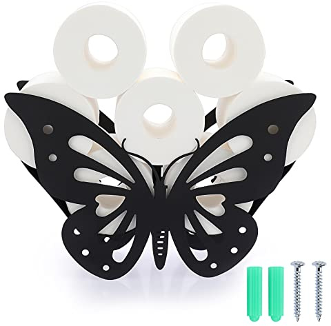 SUMNACON Schwarz Toilettenpapierhalter aus Metall WC Rollenhalter Stehend Papierhalter Toilettenrollenhalter Ohne Bohren Wandmontage Dekoration für Badezimmer Küche Schmetterlingform