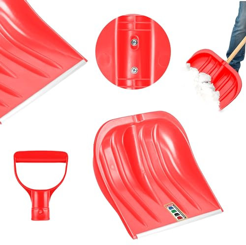 KADAX Pala da neve, larghezza 49 cm, pala da neve senza manico, pala da neve, spazzaneve in plastica, pala da neve (1, rosso con bordo in lamiera)