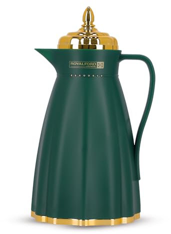 Royalford Glass Vacuum Flask | Vacuum Insulated Tea Carafe 1000ML | Heat & Cold Retention, Thermal Insulated Airpot | Insulated jug Preserves Flavor & Freshness, Household Office Kettle, Green