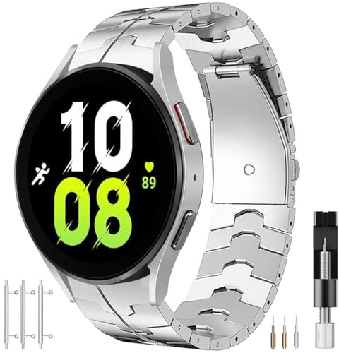 Miimall Metallarmband für Samsung Galaxy Watch 7/6/5/4, 40 mm, 44 mm, Edelstahlband für Galaxy Watch FE/6 Classic 43 mm, 47 mm/5 Pro/4 Classic, Faltschließe, verstellbares Ersatzband, 17,5 cm