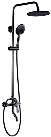 Antique Brass Shower System, Black Wall Mounted Shower Set with Round Overhead Shower Head Bath Tap, Traditional Shower Mixer Set for Bathroom Hotel Gym,B