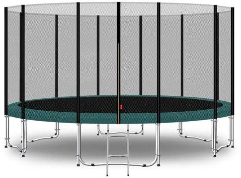 Baunsal® Trampolin Outdoor Ø 487 cm (EXD) grün als Komplettset mit Federabdeckung, Sprungmatte, Netz und Leiter - Gartentrampolin Spielzeug für Kinder
