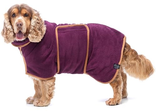 Lucky Paws® Hundebademantel – doppellagiger, Ultra-absorbierender & luxuriös weicher Bademantel Hund – Hunde in Minuten trocknen – Hundehandtuch & Hunde Bademantel in 1 (XL, Pflaume)