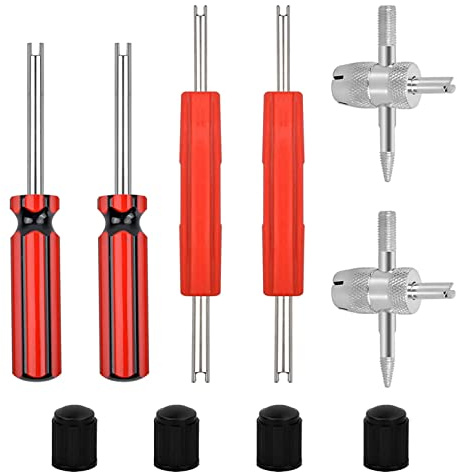 GTIWUNG Kit de Herramientas de Extracción de Vástago de Válvula de Neumático, Herramienta de Reparación 4 en 1, Removedor de Núcleo de Válvula Doble Cabezal y Individual, Tapas de válvula de neumático