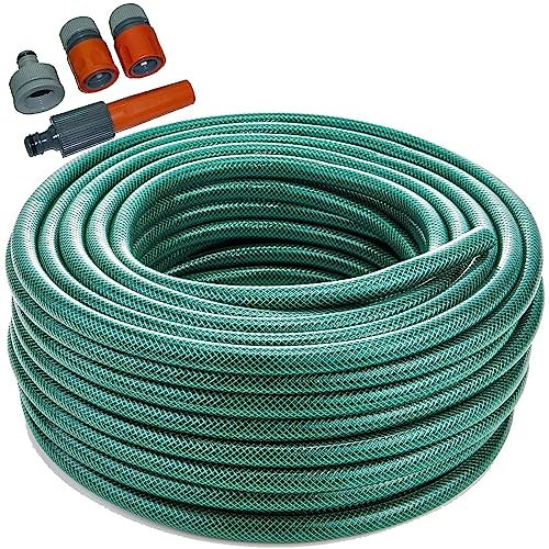 15M/20M/30M/50M Garden Hose Pipe PVC Water Spray Reinforced Heavy Duty Portable Outdoor Hosepipe + Fittings (20 Metre (65.6 Ft))