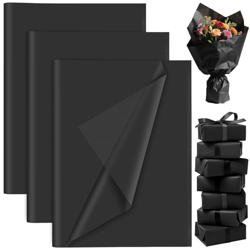 60 Sheets Black Tissue Paper Bulk, PLULON Gift Wrapping Tissue Paper for Packaging 35 x 50cm Art Crafts for Gift Bags Decorative Floral Wedding Birthday Party Decor
