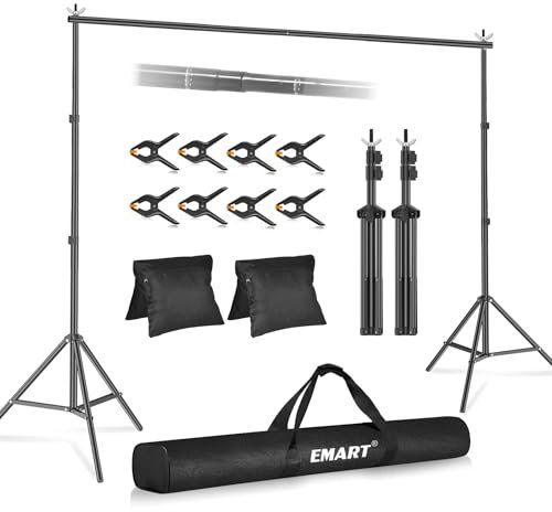 EMART Backdrop Stand 3x2.6m(WxH) Photo Studio Adjustable Background Support Kit with 2 Crossbars, 8 Spring Clamps, 2 Sandbags and Carrying Bag for Parties Events Decoration - Black