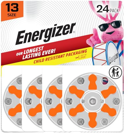 Energizer Hearing Aid Batteries Size 13, Orange Tab, 24 Pack