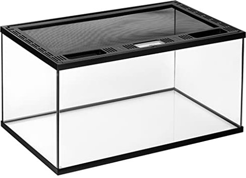 Terrarium für Reptilien aus Glas, 19,6 x 11,8 x 9,8 Zoll, Panorama-Reptilienbecken, Zuchtkäfig für Eidechsen, Frösche, Schlangen, Spinnen, oberer Bildschirm, Belüftung und Fütterung (schwarz, 50 x 30