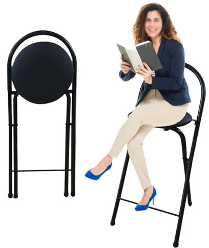 Sgabello pieghevole per la colazione in cucina, sgabello alto pieghevole da 60 cm con portata di 100 kg, sedia da bar pieghevole imbottita da 55 cm per casa, ufficio (Color : Zwart, Size : 60cm/24in