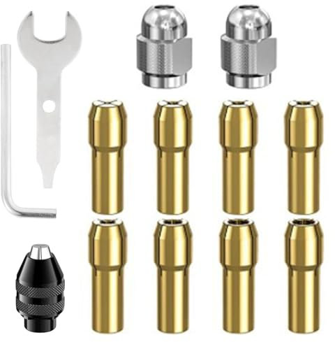 Okaywork Lot de 13 Mandrins de Perçage für Dremel, Mandrin Compatible für Dremel, 0,8mm à 3,2mm Remplacement 4486 Mandrin à Changement Rapide, Remplacement 4485 Pince de serrage en Laiton Écrou Metal