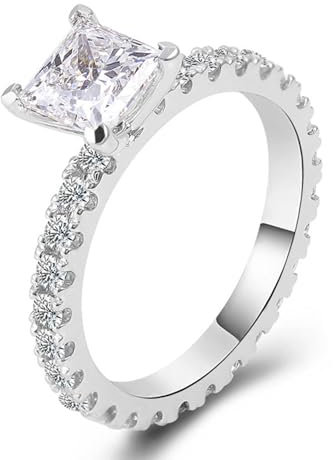 Wycian Ringe Frauen Personalisiert, Ehering Platin 950 Platin Pt Pt950 Größe 65 (20.7) 2 Moissanit 2Ct Quadratschliff Weiß Gravur Für Geburtstag