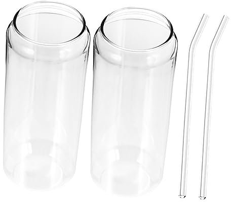 FUNOMOCYA Vasos De Vidrio Térmico Resistente Con Pajita De Unidades Para Bebidas Como Agua Jugo y Cócteles Diseño Transparente Práctico y Duradero Para Hogar y Fiestas