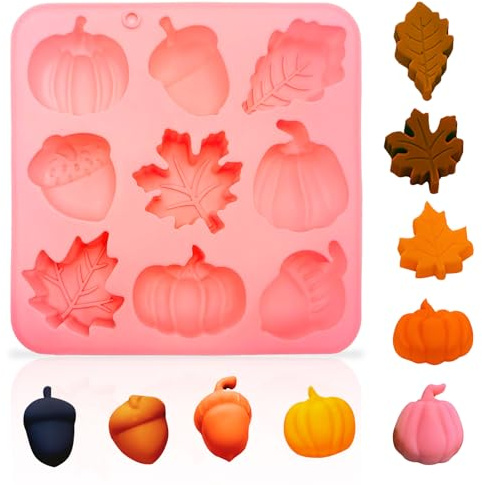 iwiio Pumpkin Silicone Mold - Autumn Silicone Chocolate Molds, Maple Leaf Acorns Shaped Fondant Molds, for Autumn Harvest, Thanksgiving DIY Cupcake Cake Topper Decoration