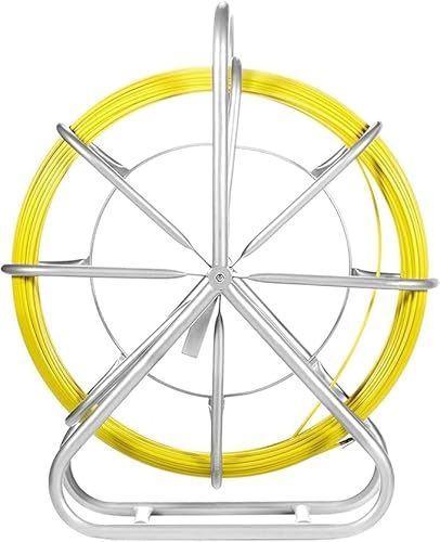 Fish Tape Fiberglass, 130 m×6 mm, Cable Running Rod, Duct Rodder Fishtape Wire Puller with Steel Reel Stand, 3 Pulling Heads, Fishing Tools for Walls and Electrical Conduit, Non-Conductive