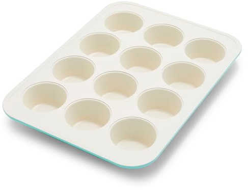 GreenPan Bakewell Muffinform für 12 Muffins, gesunde Keramik-Antihaft-Backform, PFAS-freie Cupcake-Form, langlebiges Backblech, vielseitige Küchenutensilien, leicht zu reinigendes Ofengeschirr, Türkis
