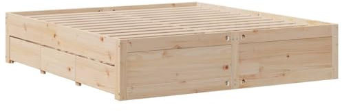 vidaXL Massivholzbett mit Schubladen, Holzbett mit Bettfüße Lattenrost, Doppelbett für Schlafzimmer, Bett Bettgestell, 200x200cm Kiefernholz