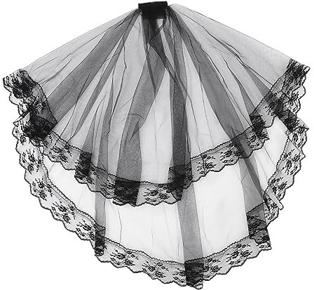 GALPADA Vintage Lace Veil Aus Tüll Eleganter Kurzer Brautschleier Für Hochzeiten Halloween Und Cosplay-partys Mit Feiner Spitzenborte Leicht Und Bequem Zu Tragen