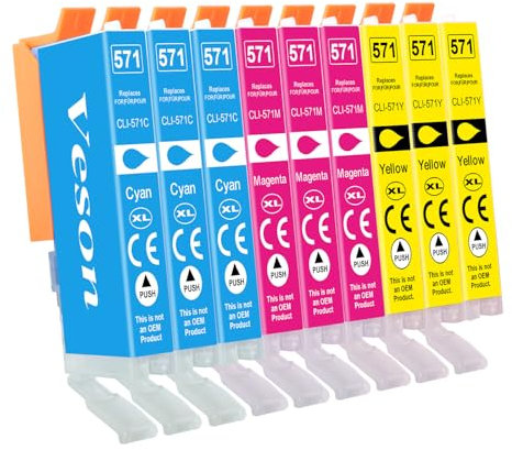 Veson CLI 571 XL Druckerpatronen kompatibel mit Canon CLI-571 Patronen für Pixma MG7750 MG5750 MG5751 MG5753 MG6850 MG6852 MG5700 MG5752 TS5050 TS5055 TS5053 TS5051 TS6050 (3 Cyan, 3 Gelb, 3 Magenta)