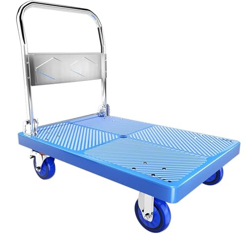 OZLCUA Klappbare Sackkarre 350 kg schwere, Faltbare Handkarren, 90 x 60 cm, zusammenklappbare LKW-Schubkarren, Blaue Kunststoff-Plattformwagen-Handkarre