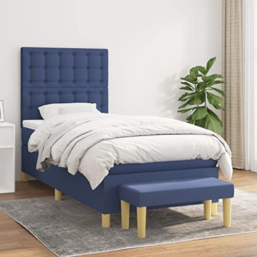 LAPOOH Boxspringbett mit Matratze Blau 90x190 cm Stoff, Bett, Bed Frame, Familienbett, Bettrahmen, Bett Gestell, Bett Rahmengestell, Schlafzimmer Bett - 3137443